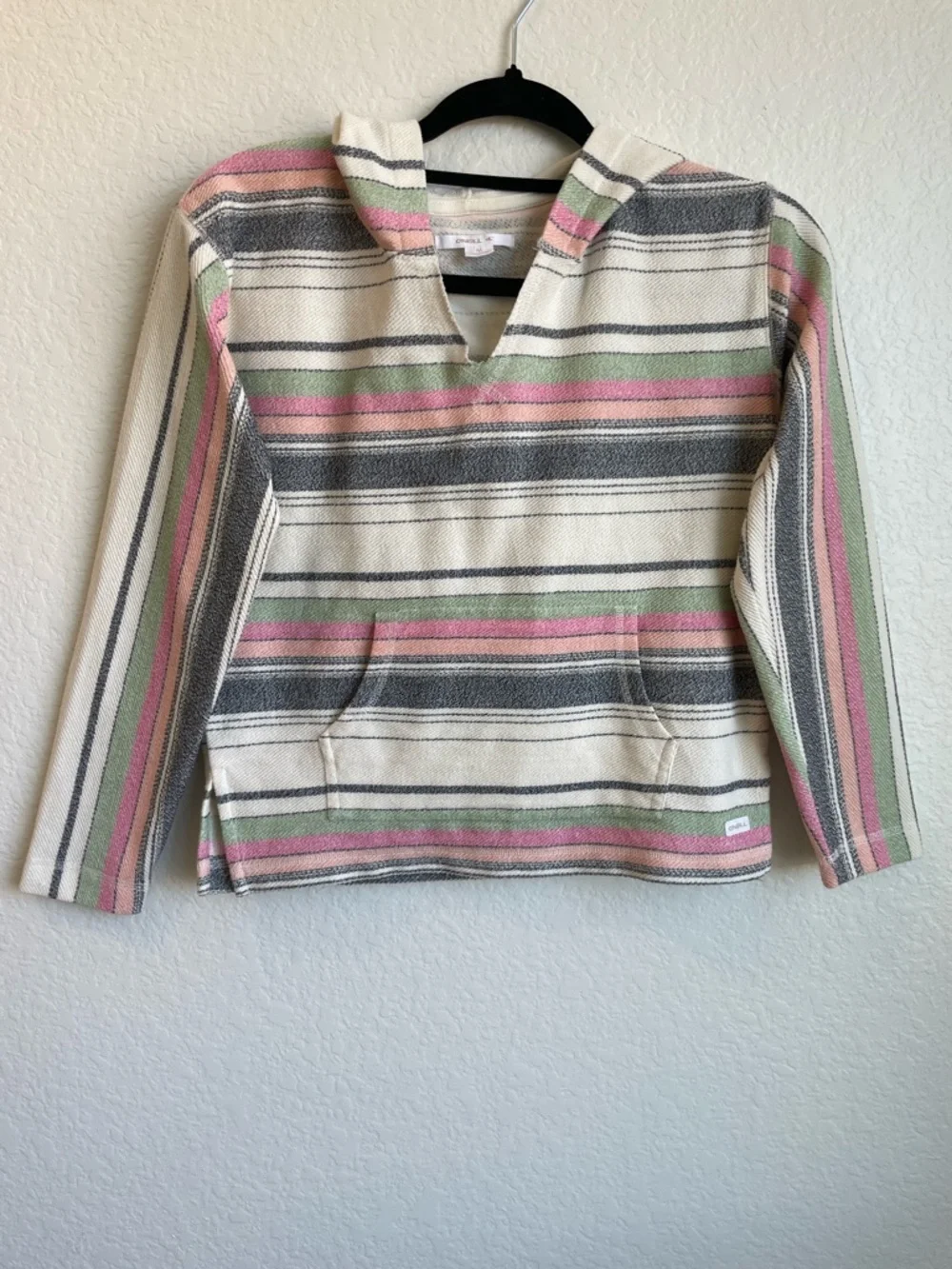 O'Neill Cream Striped Pullover with Pink and Green Accents